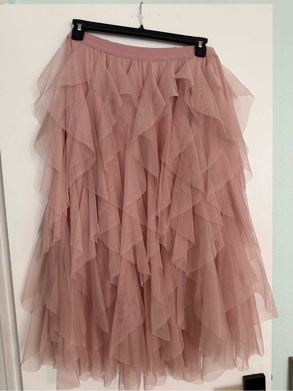 NWT Chelsea & Violet Dusty Rose Ruffled Tulle Midi Skirt sz. L - Picture 3 of 6